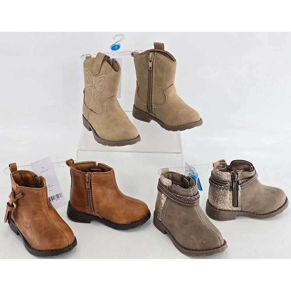 Carter's Ankle Boots Toddler Girls Size 4 Khaki Brown Taupe Variety Pack - NEW